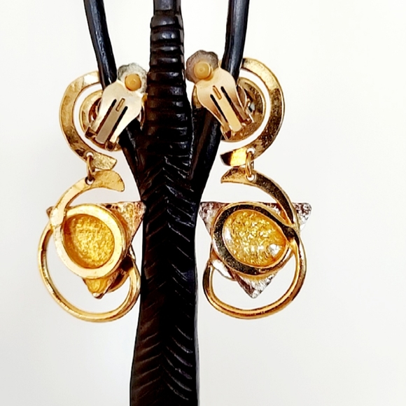 vintage Clip Artisan earrings mixed metal - Picture 5 of 5